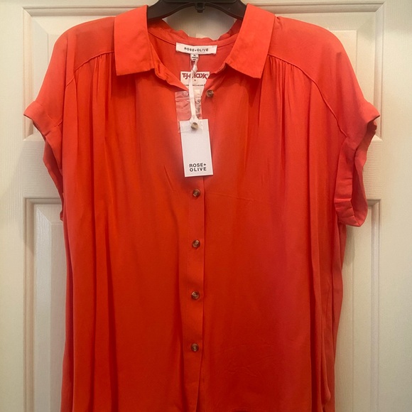Rose & Olive Tops - Rose & Olive Women's Orange Button Down Shirt